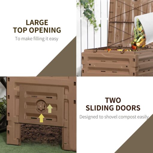 Outsunny Compost Bin, 120 Gallon Garden Composter with 80 Vents and 2 Sliding Doors - Image 2