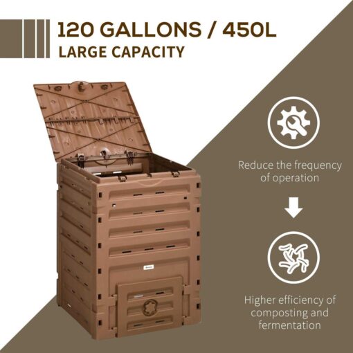 Outsunny Compost Bin, 120 Gallon Garden Composter with 80 Vents and 2 Sliding Doors - Image 4