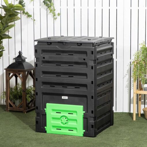Outsunny Compost Bin, 120 Gallon Garden Composter with 80 Vents and 2 Sliding Doors - Image 2