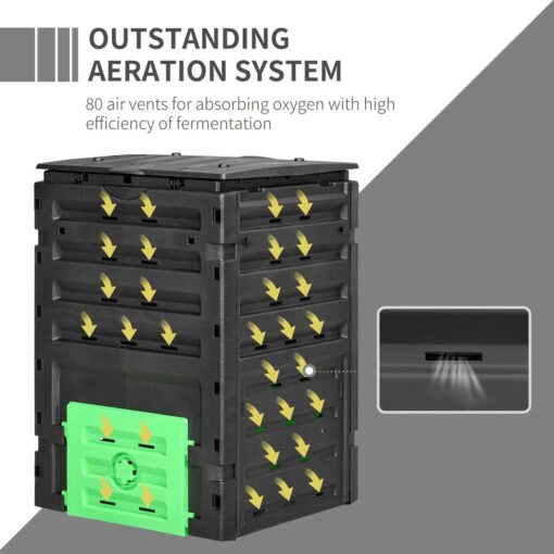 Outsunny Compost Bin, 120 Gallon Garden Composter with 80 Vents and 2 Sliding Doors - Image 3