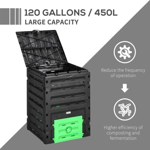 Outsunny Compost Bin, 120 Gallon Garden Composter with 80 Vents and 2 Sliding Doors - Image 5