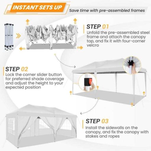 Sanopy 10' x 20' EZ Pop Up Canopy Tent Party Tent Outdoor Event Instant Tent Gazebo with 6 Removable Sidewalls Carry Bag - Image 2
