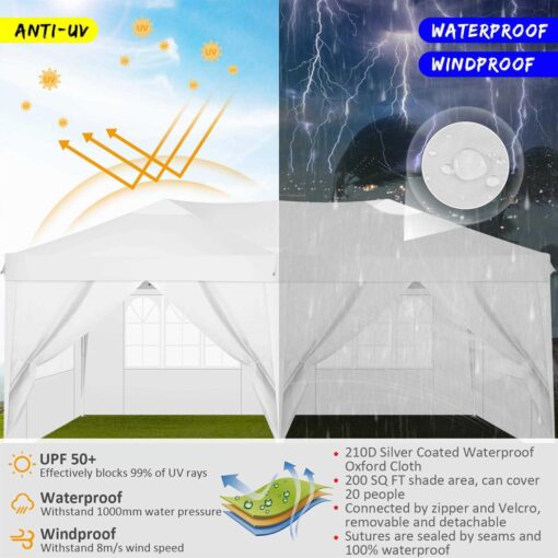 Sanopy 10' x 20' EZ Pop Up Canopy Tent Party Tent Outdoor Event Instant Tent Gazebo with 6 Removable Sidewalls Carry Bag - Image 3