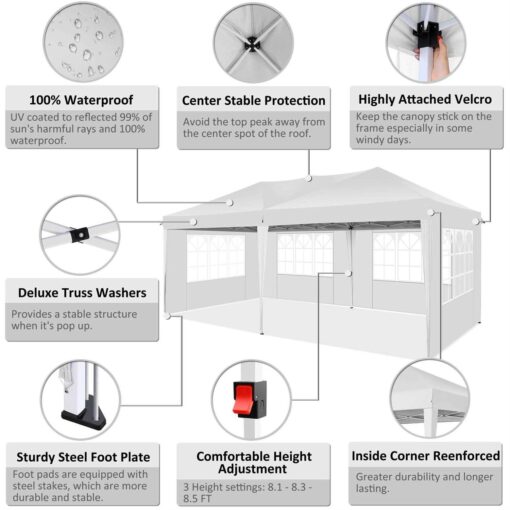 Sanopy 10' x 20' EZ Pop Up Canopy Tent Party Tent Outdoor Event Instant Tent Gazebo with 6 Removable Sidewalls Carry Bag - Image 4