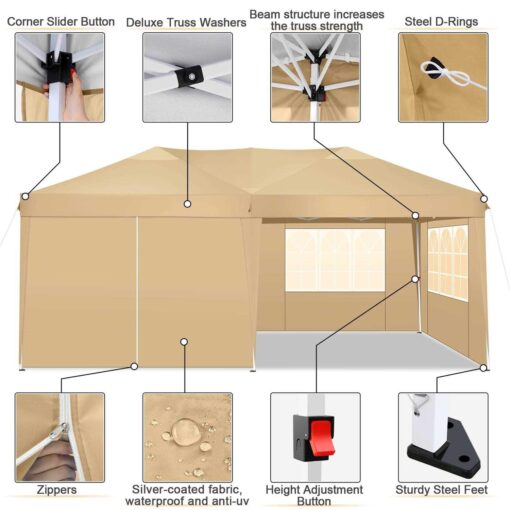 Sanopy 10' x 20' EZ Pop Up Canopy Tent Party Tent Outdoor Event Instant Tent Gazebo with 6 Removable Sidewalls Carry Bag - Image 2