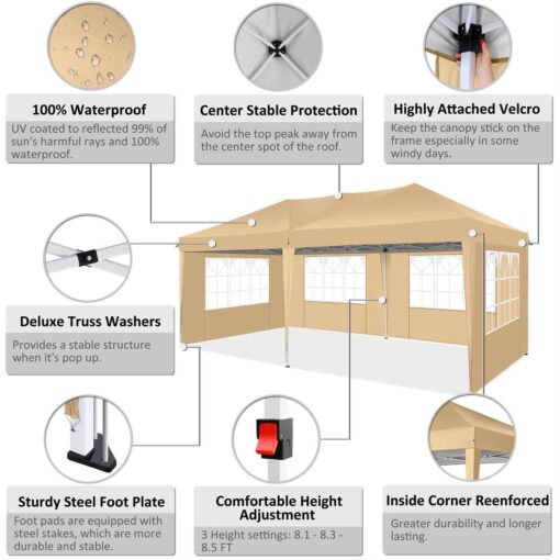 Sanopy 10' x 20' EZ Pop Up Canopy Tent Party Tent Outdoor Event Instant Tent Gazebo with 6 Removable Sidewalls Carry Bag - Image 5