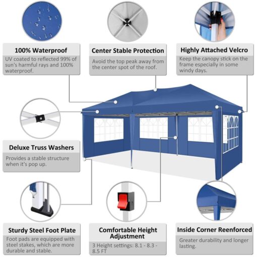Sanopy 10' x 20' EZ Pop Up Canopy Tent Party Tent Outdoor Event Instant Tent Gazebo with 6 Removable Sidewalls Carry Bag - Image 3
