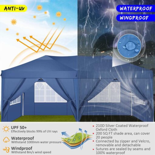 Sanopy 10' x 20' EZ Pop Up Canopy Tent Party Tent Outdoor Event Instant Tent Gazebo with 6 Removable Sidewalls Carry Bag - Image 2