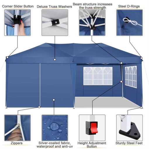 Sanopy 10' x 20' EZ Pop Up Canopy Tent Party Tent Outdoor Event Instant Tent Gazebo with 6 Removable Sidewalls Carry Bag - Image 4