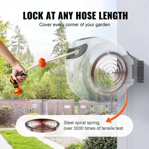 Bentism Retractable Hose Reel 100 ft x 1/2 inch 180 Swivel Bracket Wall-Mounted - Image 3