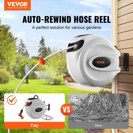 Bentism Retractable Hose Reel 100 ft x 1/2 inch 180 Swivel Bracket Wall-Mounted - Image 3