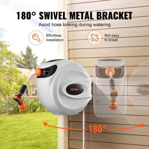 Bentism Retractable Hose Reel 100 ft x 1/2 inch 180 Swivel Bracket Wall-Mounted - Image 4