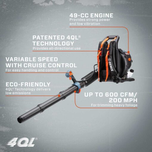 Senix 4QL 49cc 4-Cycle Gas Powered Backpack Leaf Blower BLB4QL-M - Image 2