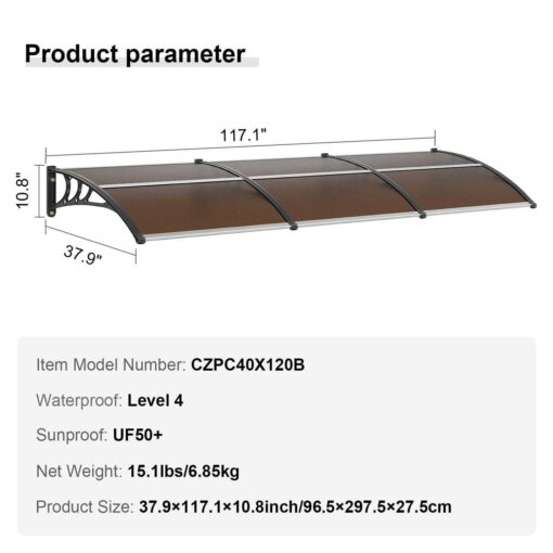 VEVOR Window Door Awning Canopy Polycarbonate Entry Door Outdoor Window Awning Exterior - Image 5