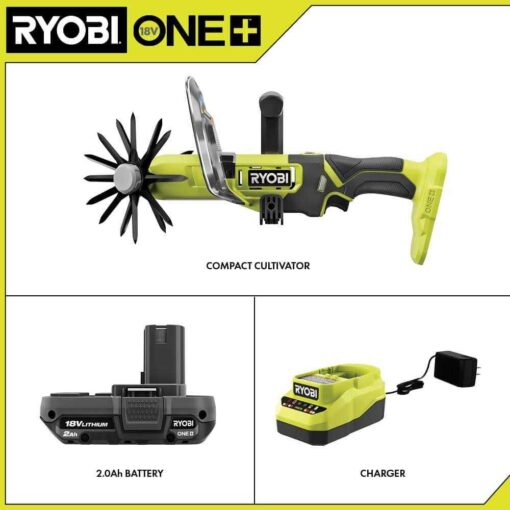 RYOBI ONE+ 18V Cordless Compact Battery Cultivator with 2.0 Ah Battery and Charger - Image 5