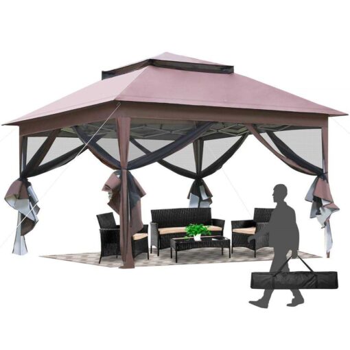 Paylesshere 10’x10' Pop Up Gazebo Outdoor Canopy with Mosquito Netting Double Roof Tops - Image 3