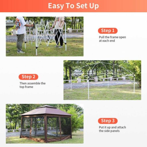 Paylesshere 10’x10' Pop Up Gazebo Outdoor Canopy with Mosquito Netting Double Roof Tops - Image 4