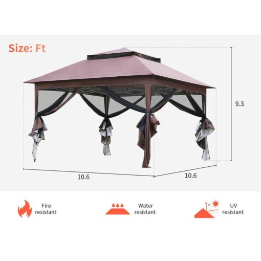 Paylesshere 10’x10' Pop Up Gazebo Outdoor Canopy with Mosquito Netting Double Roof Tops - Image 5
