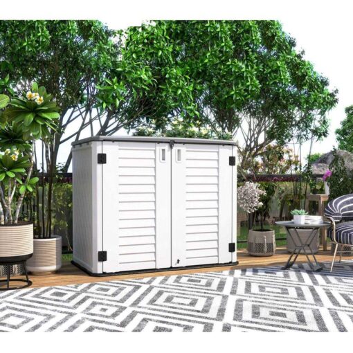 Outdoor Garden 4 ft. W x 2 ft. D Plastic Horizontal Garage Shed KINYING - Image 4