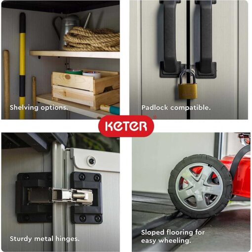 Keter Premier Tall Resin Outdoor Storage Shed with Shelving Brackets for Patio Furniture, Pool Accessories, and Bikes - Image 4