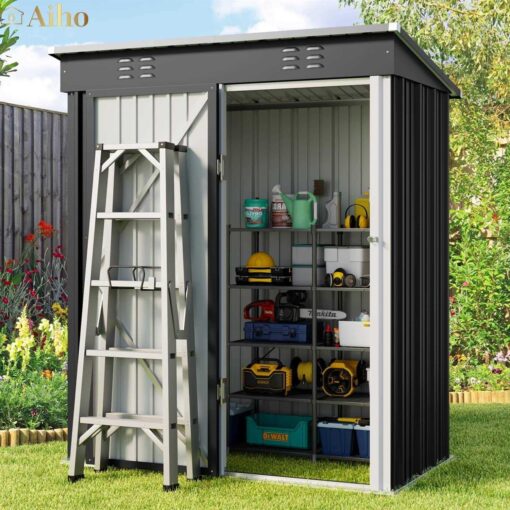 Aiho 5’x 3' Metal Outdoor Storage Shed with Lockable Door for Garden Backyard Patio