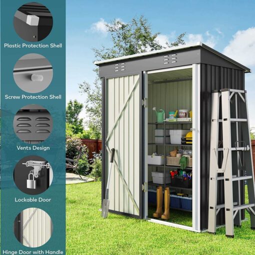 Aiho 5’x 3' Metal Outdoor Storage Shed with Lockable Door for Garden Backyard Patio - Image 3