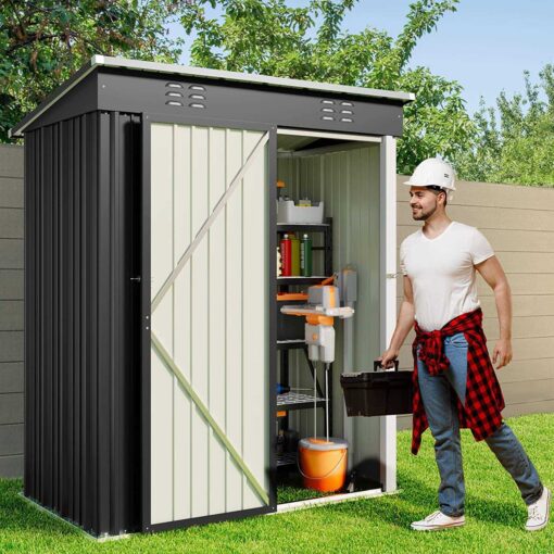 Aiho 5’x 3' Metal Outdoor Storage Shed with Lockable Door for Garden Backyard Patio - Image 4