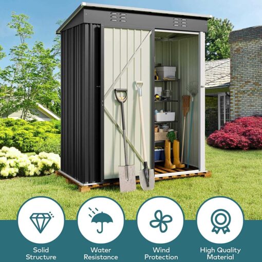 Aiho 5’x 3' Metal Outdoor Storage Shed with Lockable Door for Garden Backyard Patio - Image 5