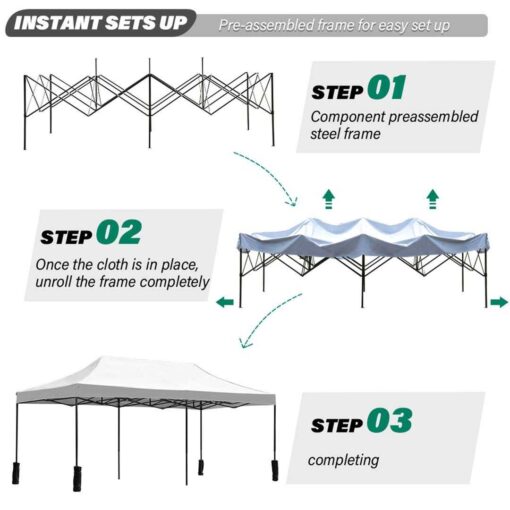FDW pop up Canopy 10×20 pop up Canopy Tent Folding Protable Ez up Canopy Party Tent Sun Shade Wedding Instant Better Air Circulation Outdoor Gazebo - Image 3