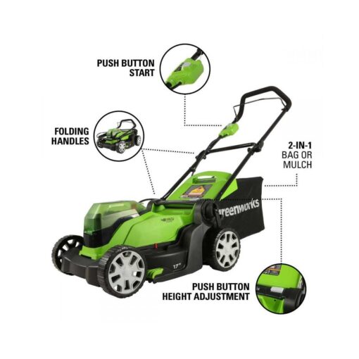 Greenworks 48V 17 in. Lawn Mower, 2 x 4Ah Batteries and Dual Port Charger Included - Image 2