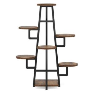 BYBLIGHT Wellston 43.3 in. Rustic Brown Rectangle Wood Indoor Plant Stand with 7 Tier
