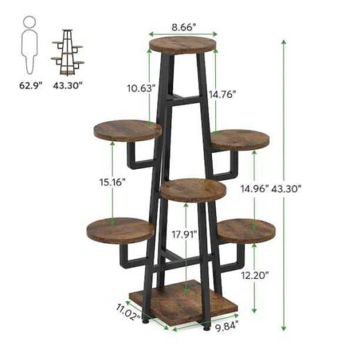 BYBLIGHT Wellston 43.3 in. Rustic Brown Rectangle Wood Indoor Plant Stand with 7 Tier - Image 3