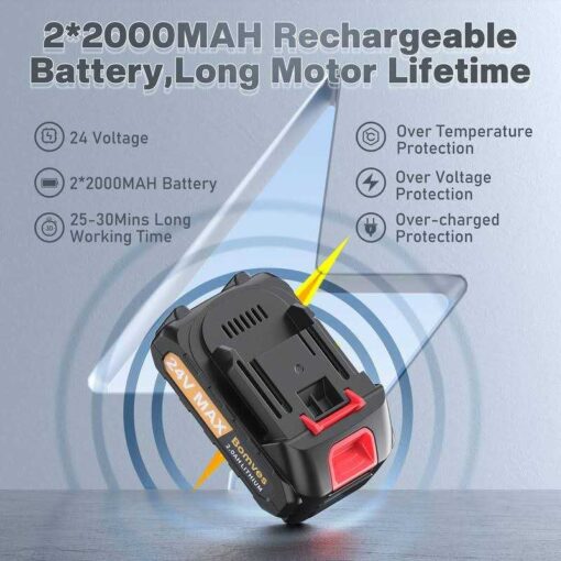 Cordless Mini Chainsaw 6-INCH Electric Power Chainsaw Battery Powered 2-Piece 24V 2000MAH Rechargeable Battery with Splash Guard for Wood Cutting - Image 3
