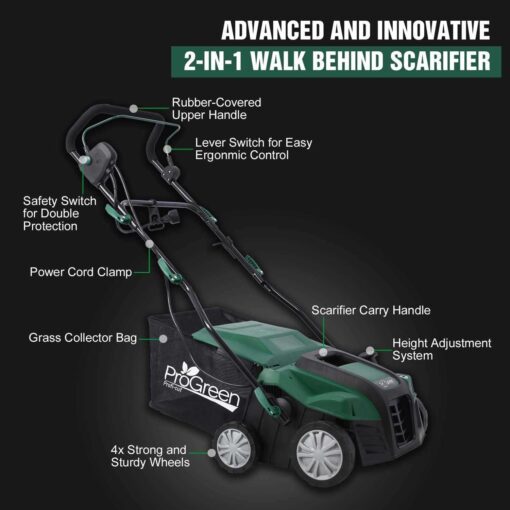 Garden Scarifier 2-in-1 16-Inch Dethatcher Scarifier,15 Amp Electric Lawn Dethatcher - Image 2