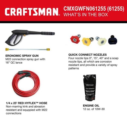 CRAFTSMAN 3100 PSI at 2.4-GPM 3100 PSI 2.4-GPM Cold Water Gas Pressure Washer CMXGWFN061294 - Image 5
