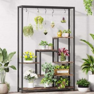 BYBLIGHT Wellston 70.86 5-Tier Wooden Indoor Plant Stand