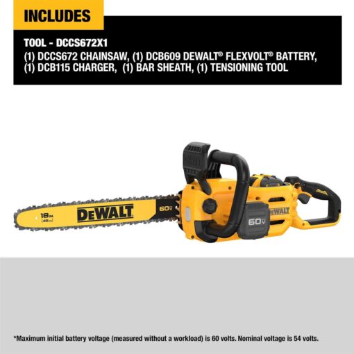 DEWALT 60V MAX Chainsaw 18 Brushless Cordless Kit - DCCS672X1 - Image 3