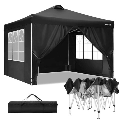 Sanopy 10' x 10' Straight Leg Pop-up Canopy Tent Easy One Person Setup Instant Outdoor Canopy Folding Shelter with 4 Removable Sidewalls