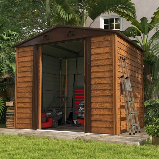 Patiowell 8' x 6' Wooden Metal Shed Outdoor Storage Shed with Design of Lockable Doors - Image 5