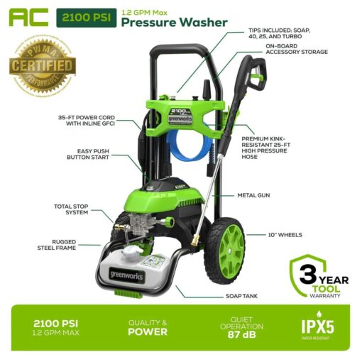 Greenworks 1.2-GPM Cold Water Electric Pressure Washer - Image 2
