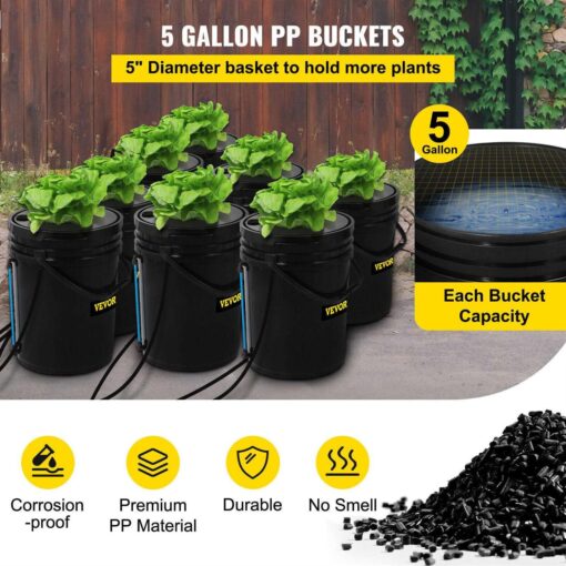 VEVOR DWC Hydroponic System 5 Gallon 4-8 Buckets Deep Water Culture Growing Bucket Hydroponics Grow Kit - Image 3
