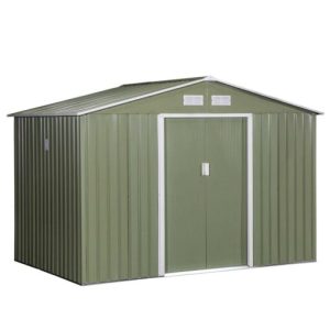 Outsunny 9' x 6' Metal Storage Shed Garden Tool House with Double Sliding Doors