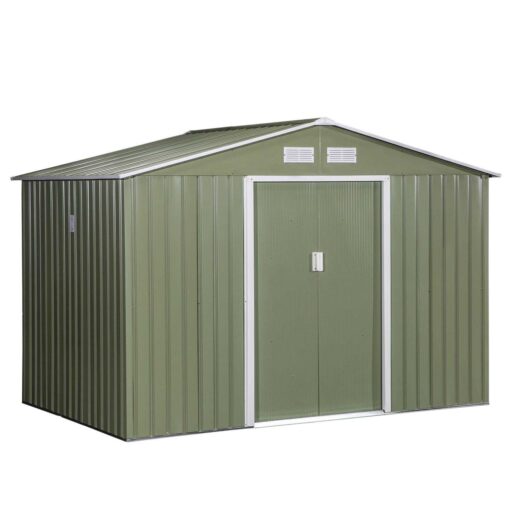 Outsunny 9' x 6' Metal Storage Shed Garden Tool House with Double Sliding Doors