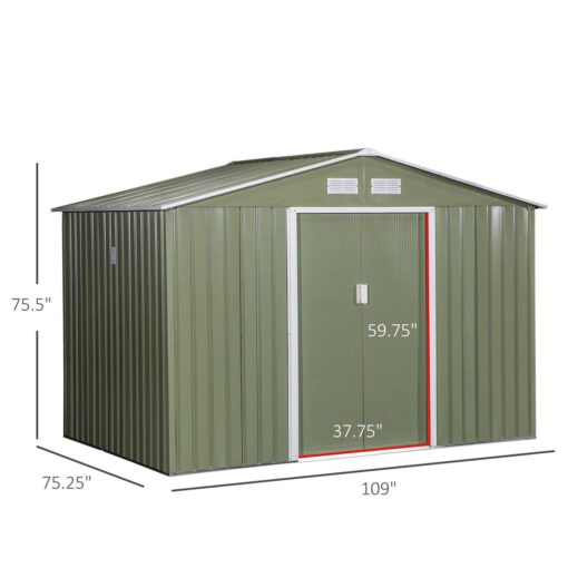 Outsunny 9' x 6' Metal Storage Shed Garden Tool House with Double Sliding Doors - Image 4