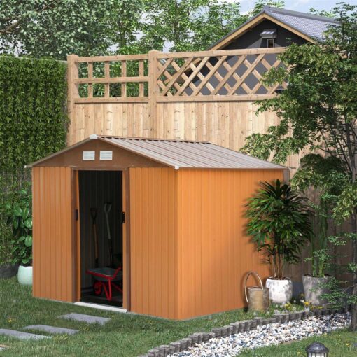 Outsunny 9' x 6' Metal Storage Shed Garden Tool House with Double Sliding Doors