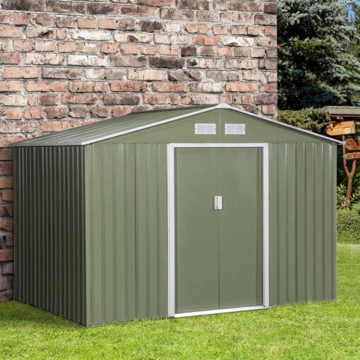 Outsunny 9' x 6' Metal Storage Shed Garden Tool House with Double Sliding Doors - Image 4
