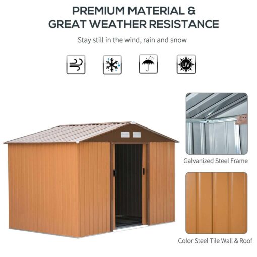 Outsunny 9' x 6' Metal Storage Shed Garden Tool House with Double Sliding Doors - Image 5