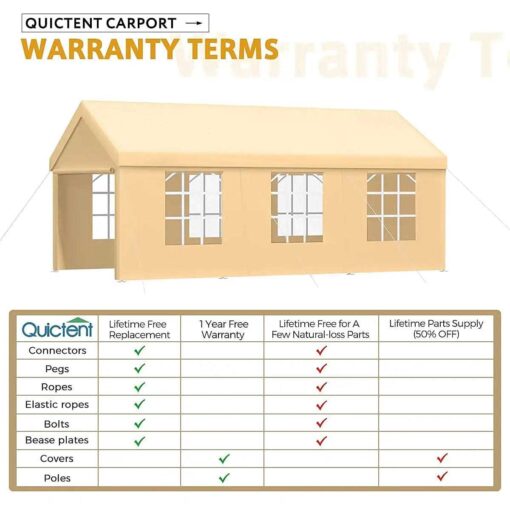 Quictent 20' x 10' Car Shelter with Windows - Image 4