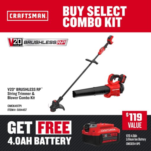 CRAFTSMAN Brushless RP 20-volt Max Cordless Battery String Trimmer and Leaf Blower Combo Kit - Image 4