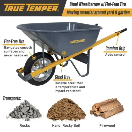 True Temper Steel Residential Wheelbarrow 6 cu ft - Image 4